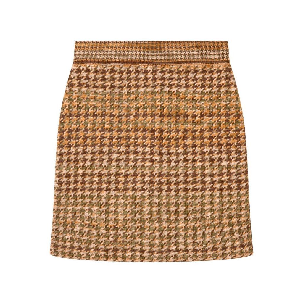 STUDIO MYR - Knitted Knee Length Pencil Skirt In Pieds-De-Poule Pattern Tweed-Moss