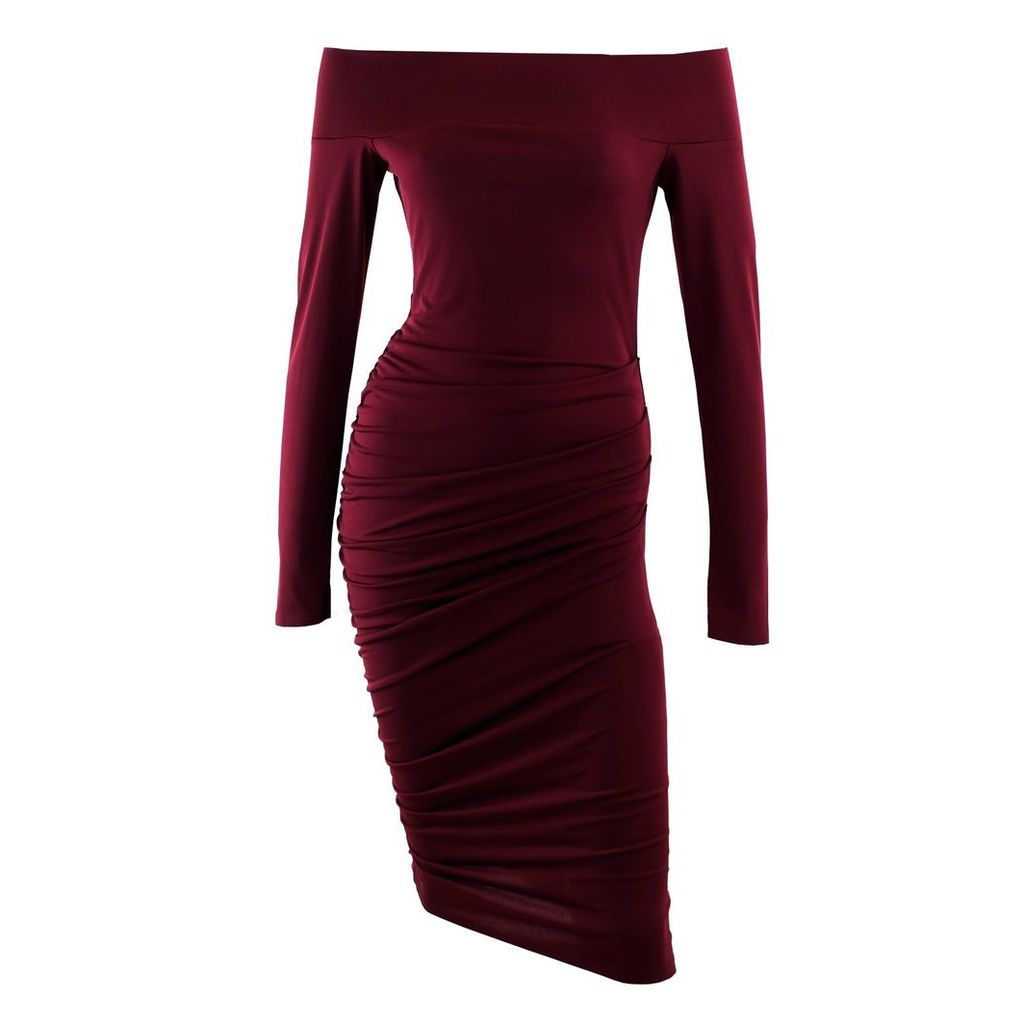 Me & Thee - Carte Blanche Red Wine Bardot Dress