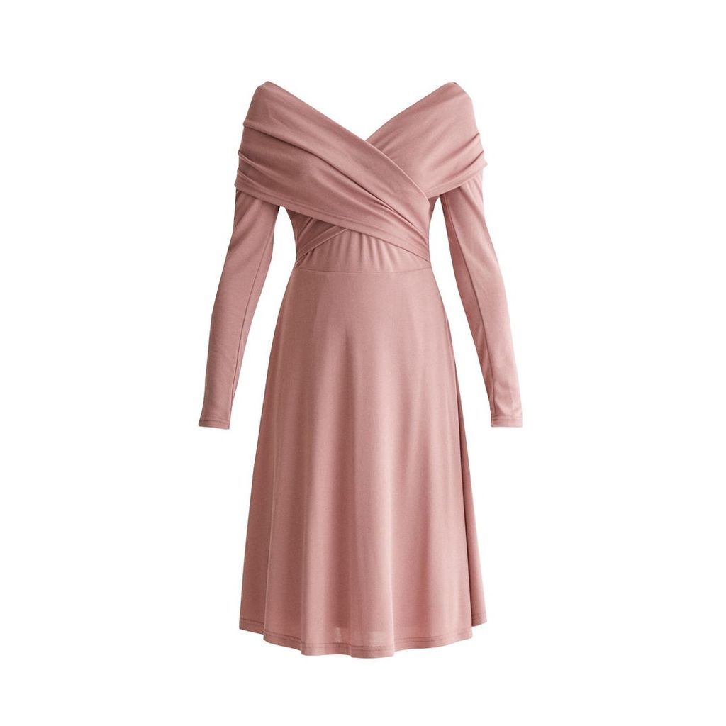 PAISIE - Skater Dress With Cross Wrap Shoulders In Blush