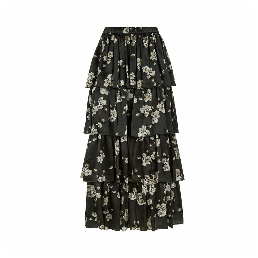 PHOEBE GRACE - Charlie Frill Tiered Midaxi Skirt In Grey Rose Print