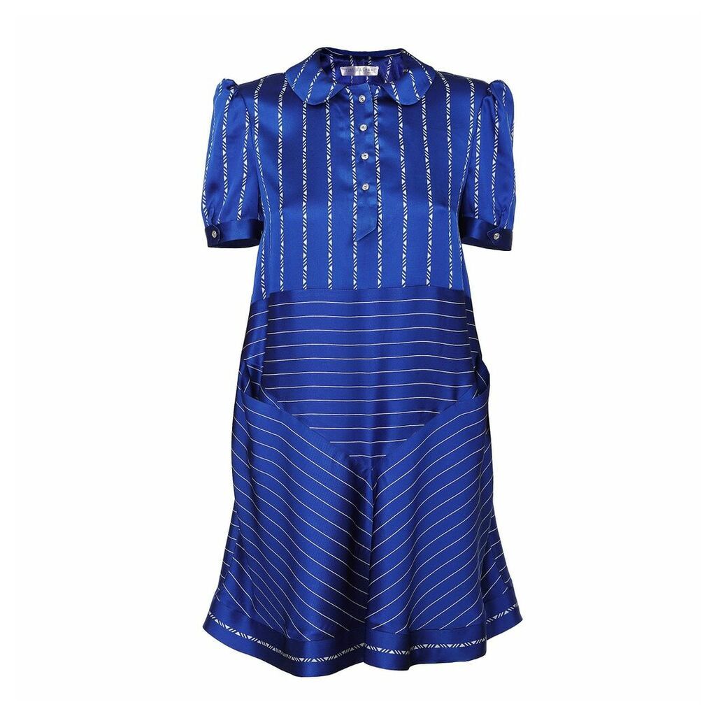 JIRI KALFAR - Navy Blue & White Stripe Dress With Peter Pan Collar