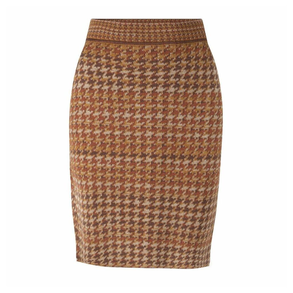 STUDIO MYR - Knitted Knee Length Pencil Skirt In Pieds-De-Poule Pattern Tweed-Ginger