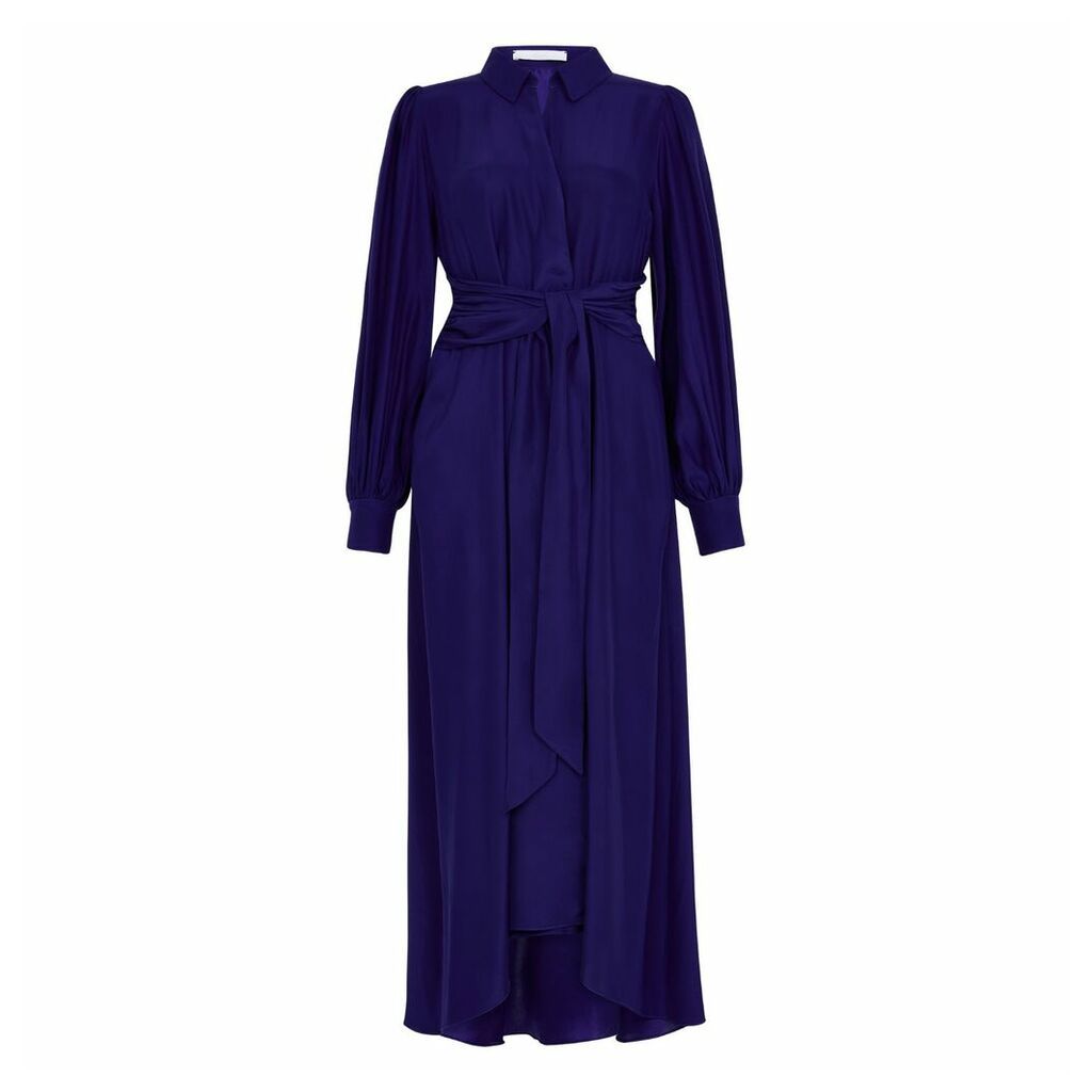 Ethereal London - Aria Plain Blue Midi Shirt Dress