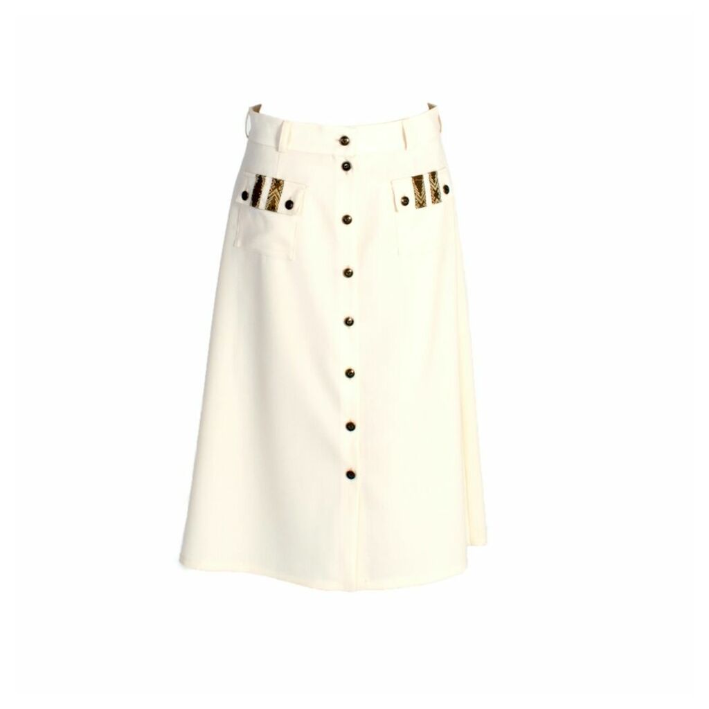 relax baby be cool - A-Line Wool Button Up Midi Skirt With Pockets White