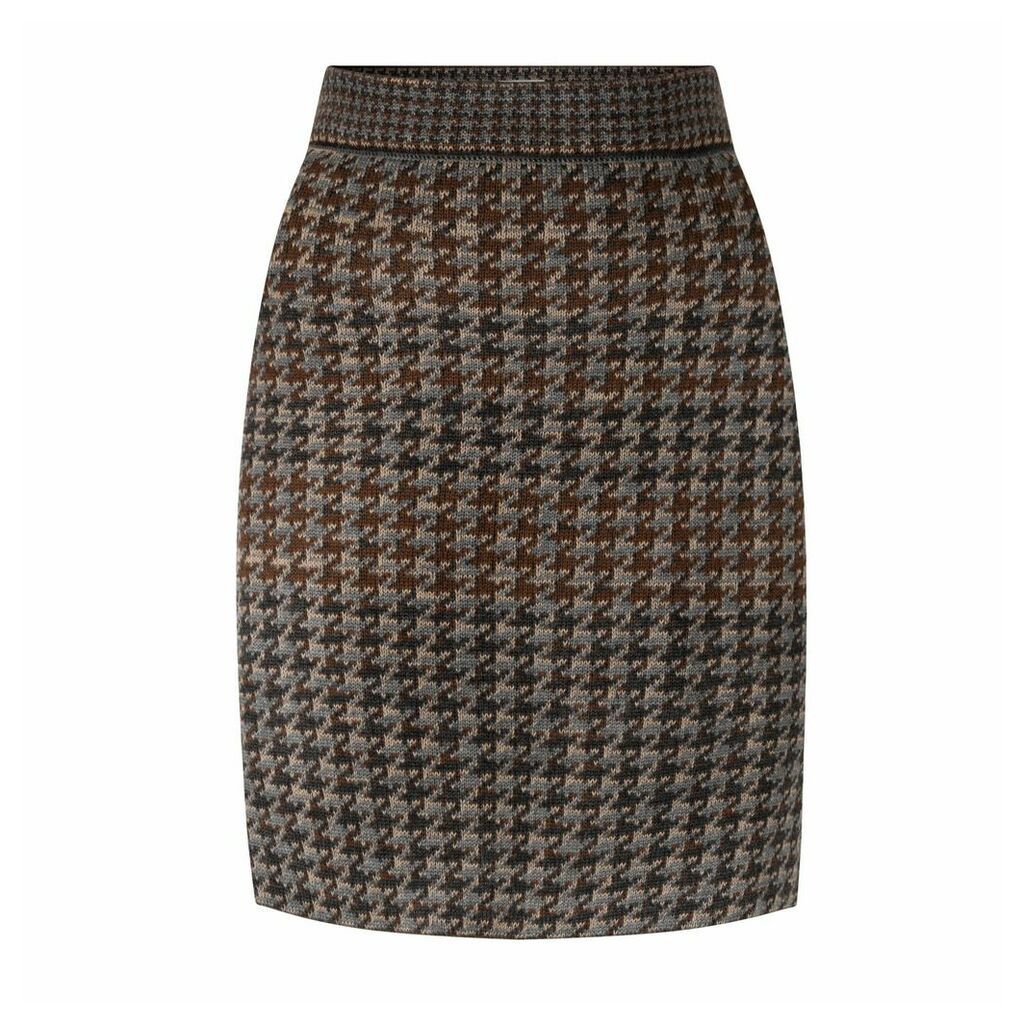STUDIO MYR - Knitted Knee Length Pencil Skirt In Pieds-De-Poule Pattern Tweed-Raven
