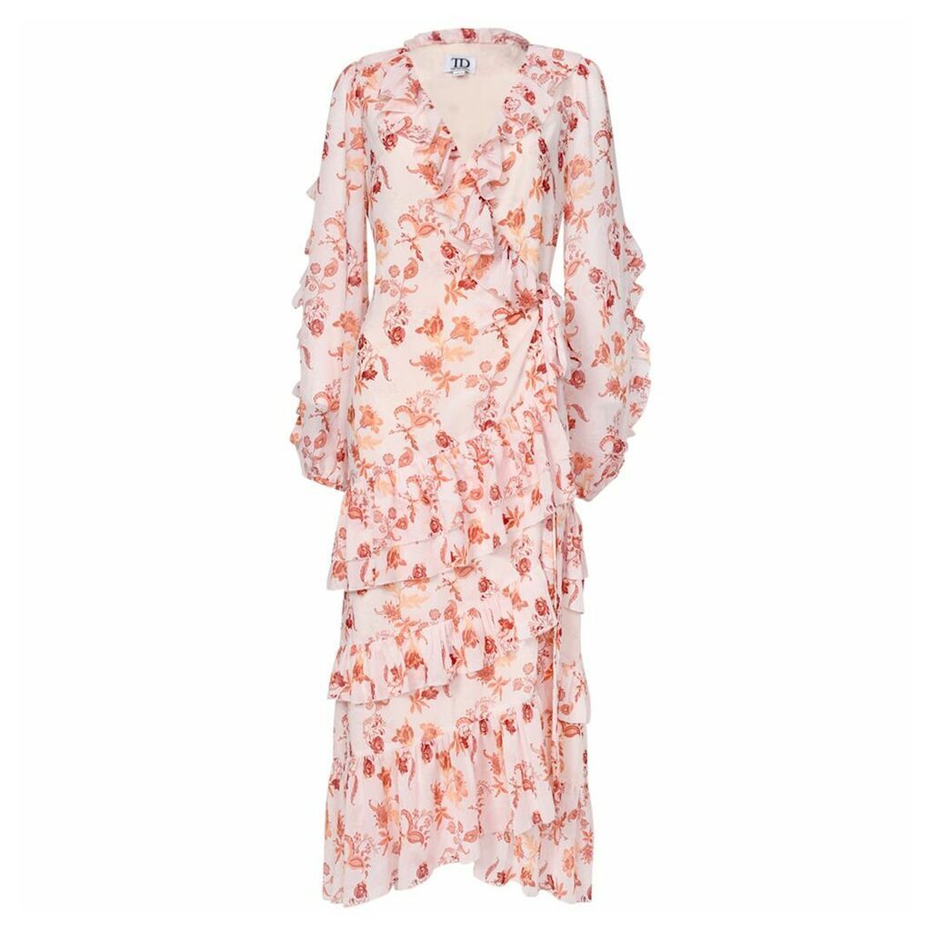 True Decadence - True Decadence Peach Orange Floral Wrap Midi Dress