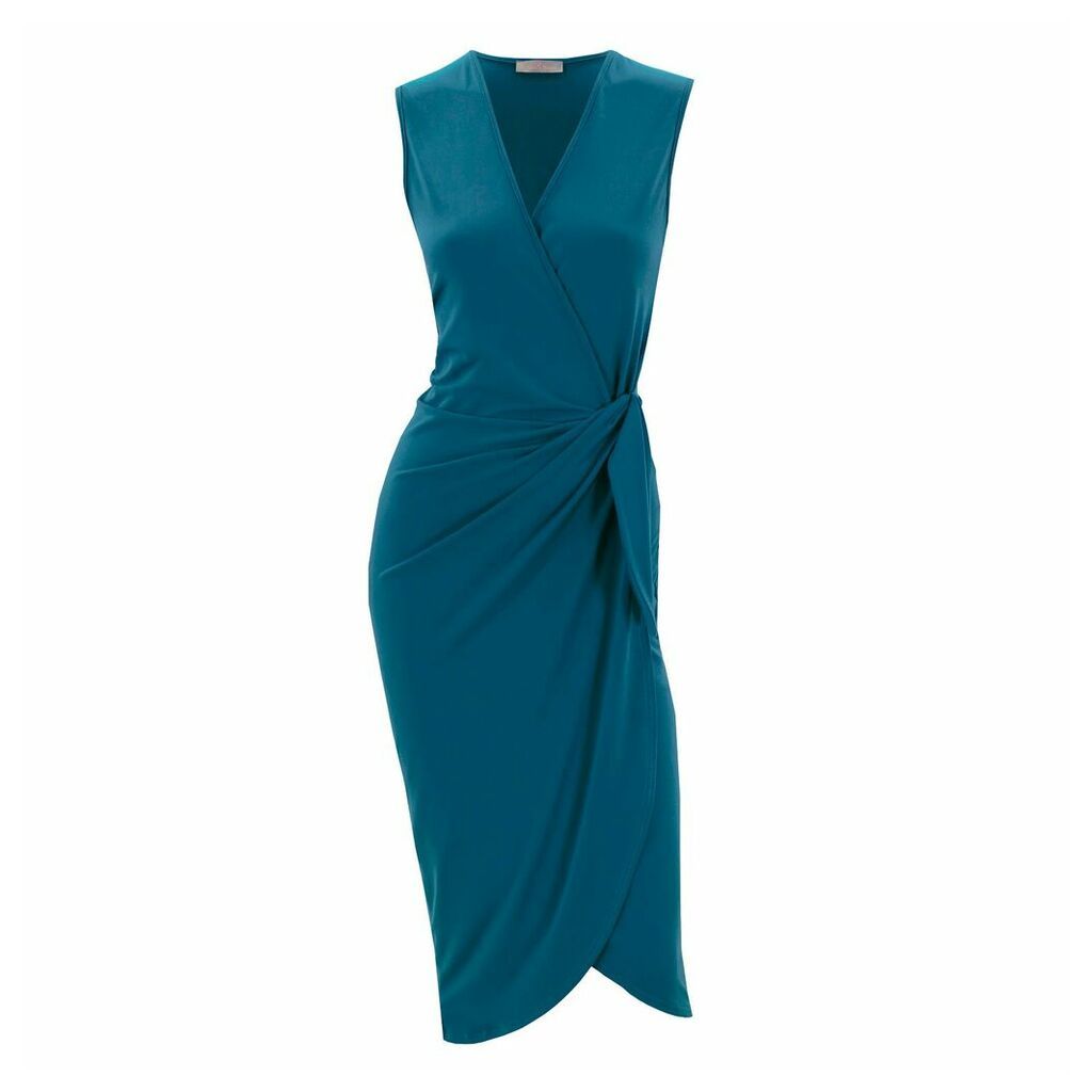 Me & Thee - Dutch Courage Teal Jersey Sleeveless Wrap Tie Dress