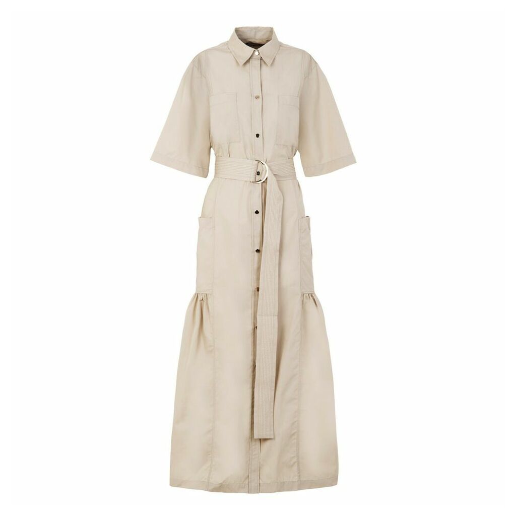 A-line Clothing - Desert Nude Belted Dress With Ruffle Bottom