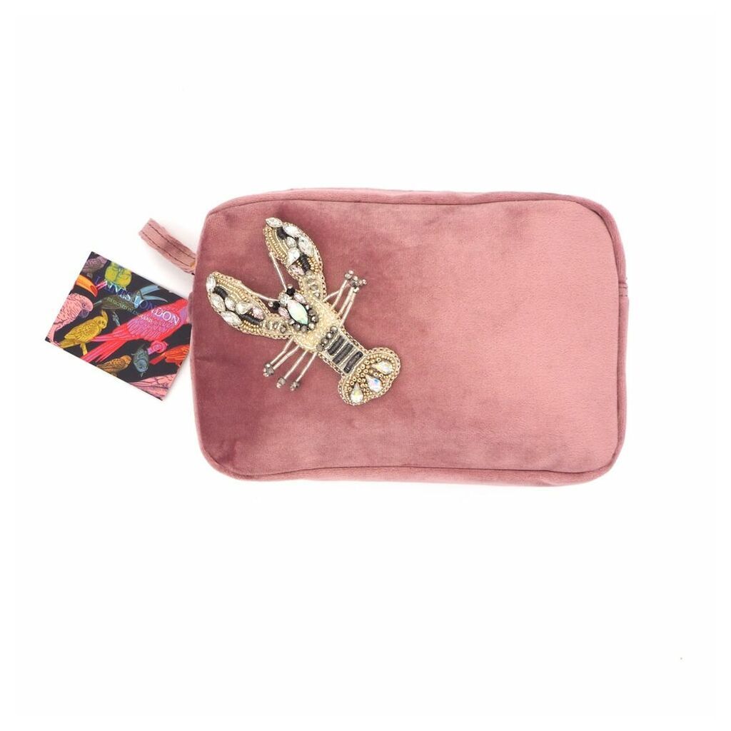 Laines London - Blush Pink Velvet Bag With Crystal Lobster Brooch