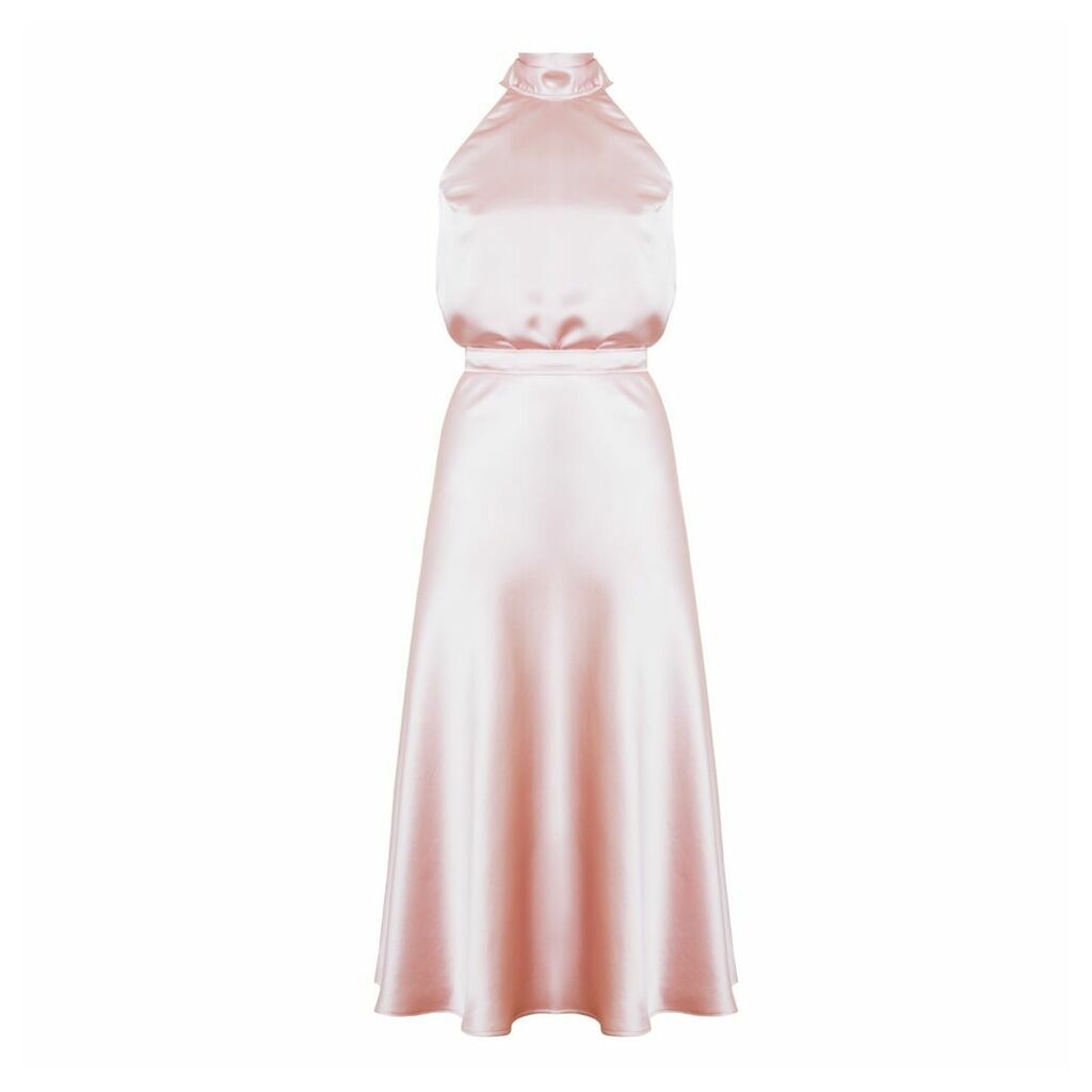 UNDRESS - Noma Dusty Pink Halter Neck Midi Dress With Back Ribbons