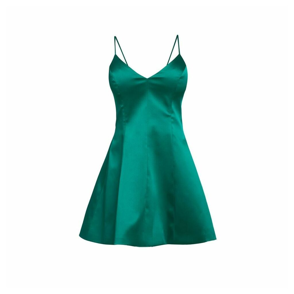 Cliché Reborn - Satin Spaghetti Strap Fit Flare Structured Dress In Green