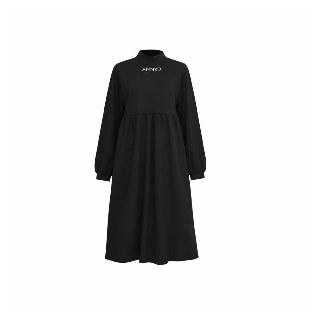 ANNRO - High Neck Black Maxi Dress