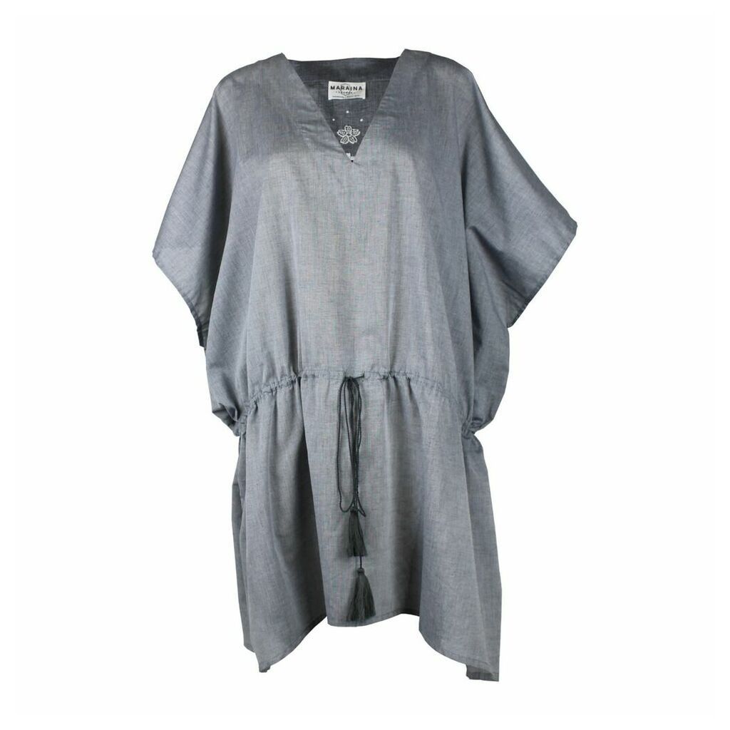 MARAINA LONDON - Hary Hand-Embroidered Grey Cotton Cover-Up Dress