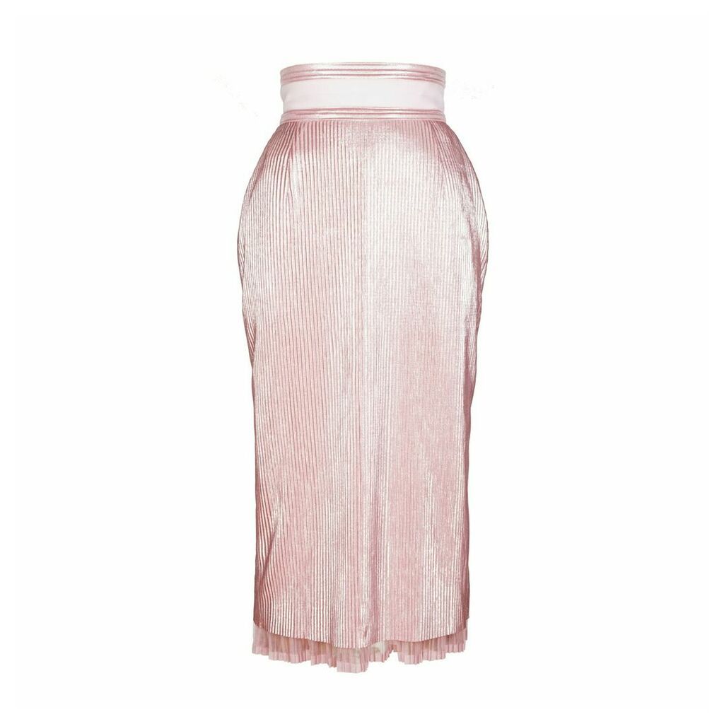 JIRI KALFAR - Metalic Dusty Pink Pleaded Pencil Skirt