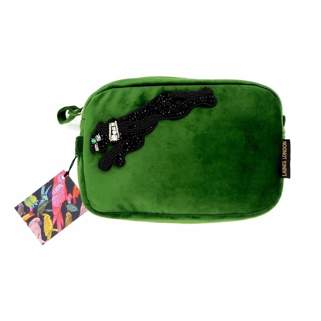 Laines London - Green Velvet Bag With Crystal Panther Brooch