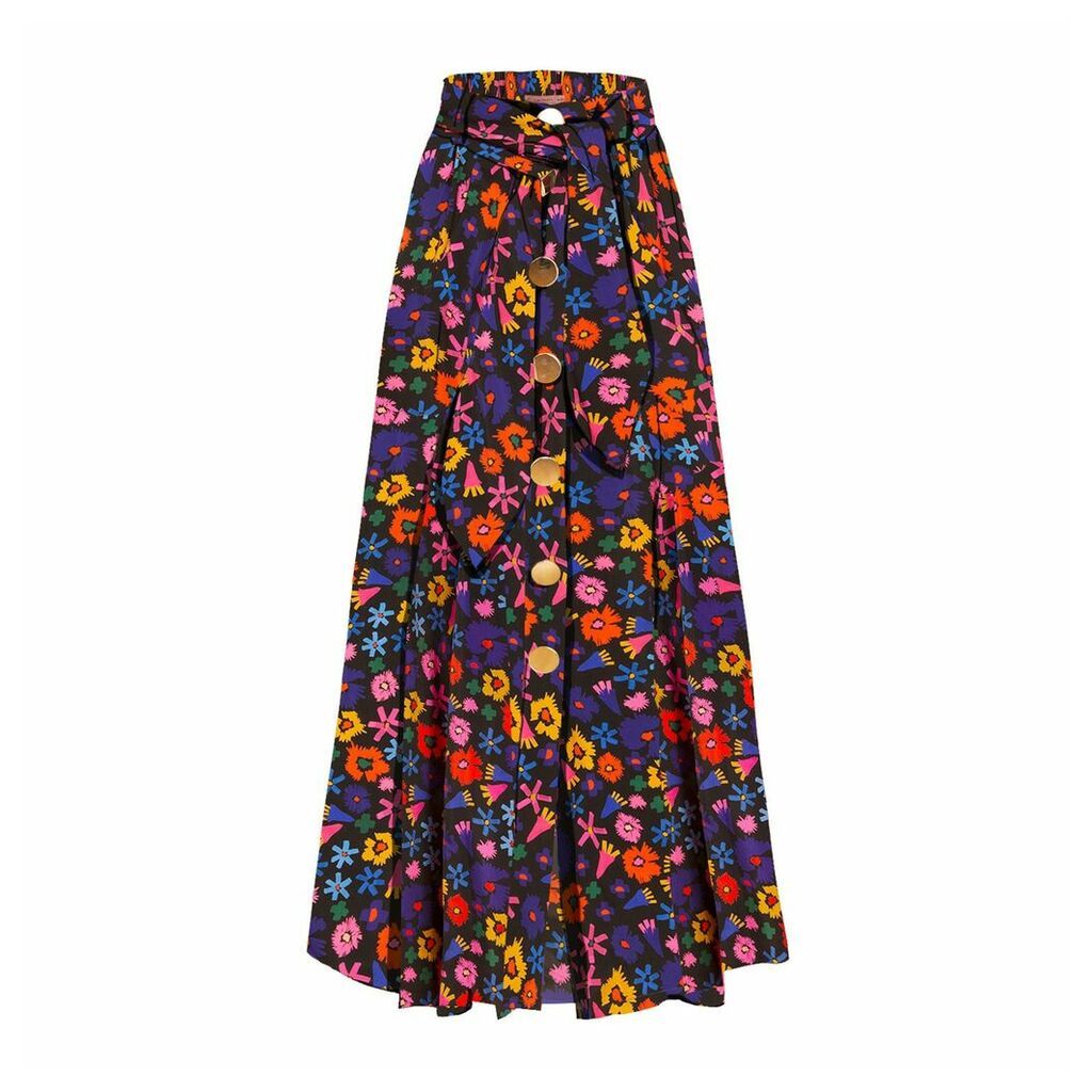 Tomcsanyi - Abbazia Button Front Slit Skirt Doodle Flower