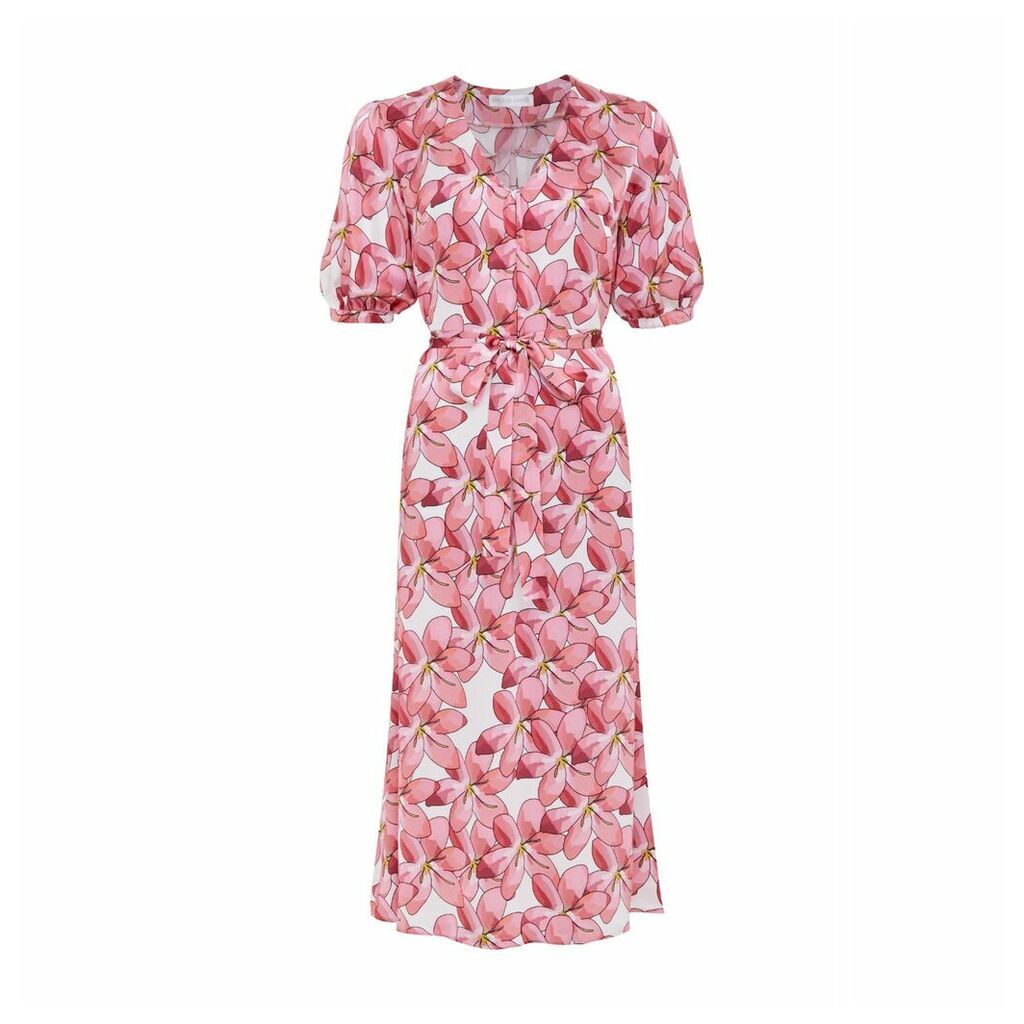 PHOEBE GRACE - Noora V-Neck Midaxi Belted Short Sleeve Dress In Large Pink Flower