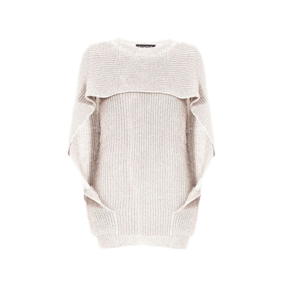 Rumour London - Cara Cape Effect Merino Wool Ribbed Knit Sweater In Cream