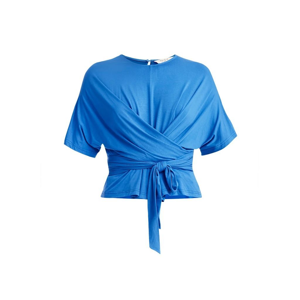 PAISIE - Short Sleeve Wrap Top In Blue
