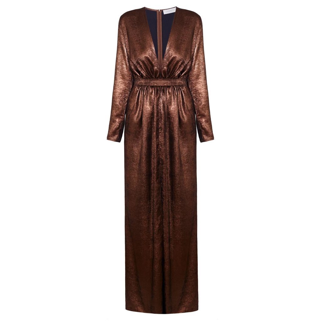 UNDRESS - Minori Bronze Metallic Fabric Deep V-Neck Maxi Dress