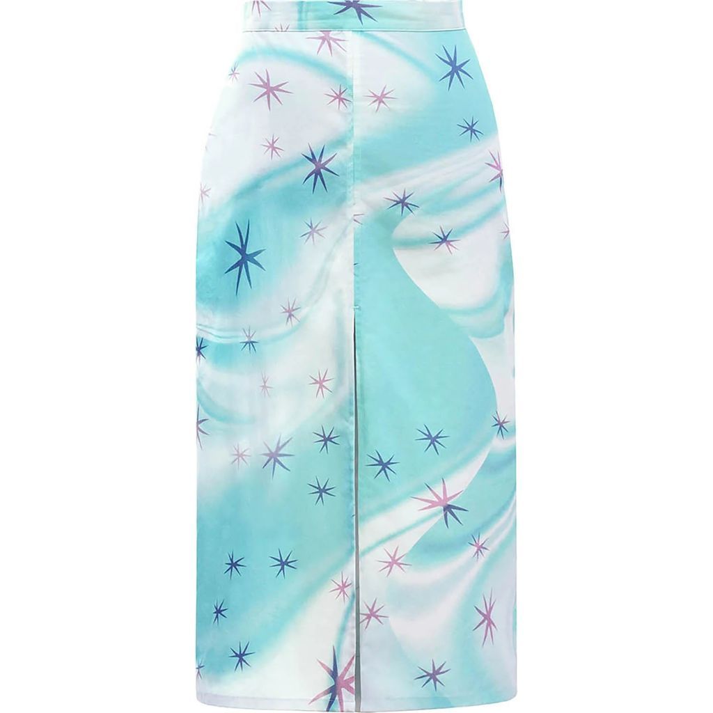 Manimekala - Blue Star Swirl Midi Skirt With Slit