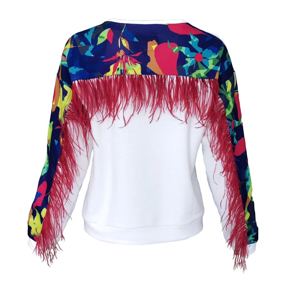 Lalipop Design - White Cotton Sweatshirt With Digital Print On The Back Yoke