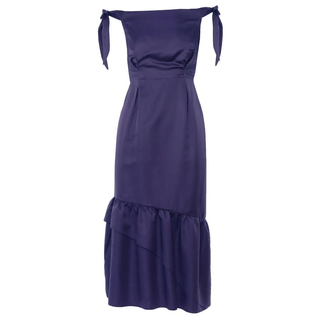 DALB - Sanziene Blue Silk-Blend Dress With Asymmetric Ruffled Hem