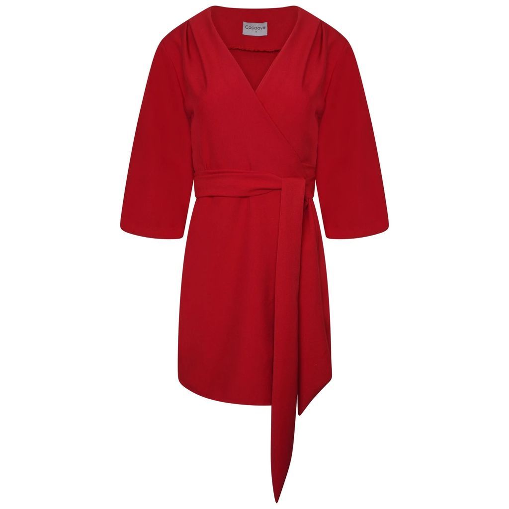 COCOOVE - Mary-H-Wrap Mini Dress Kimono In Red