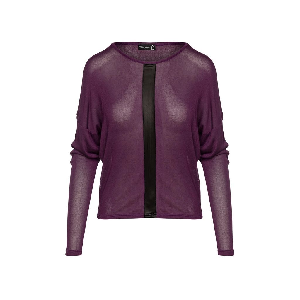 Conquista - Mauve Batwing Top With Faux Leather Detail