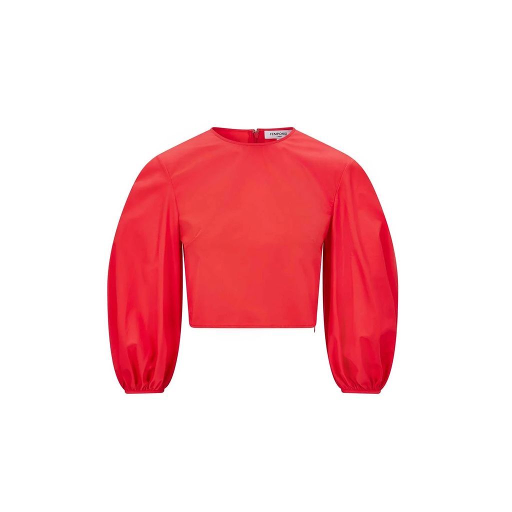 Femponiq London - Puff Sleeve Cropped Cotton Top (Flame Scarlet)
