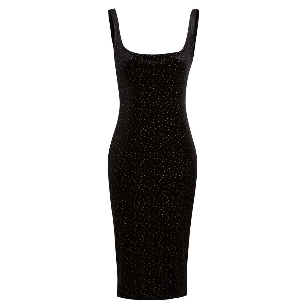 Sarvin - Sima Black Polka Dot Scoop Neckline Stretchy Bodycon Midi Dress