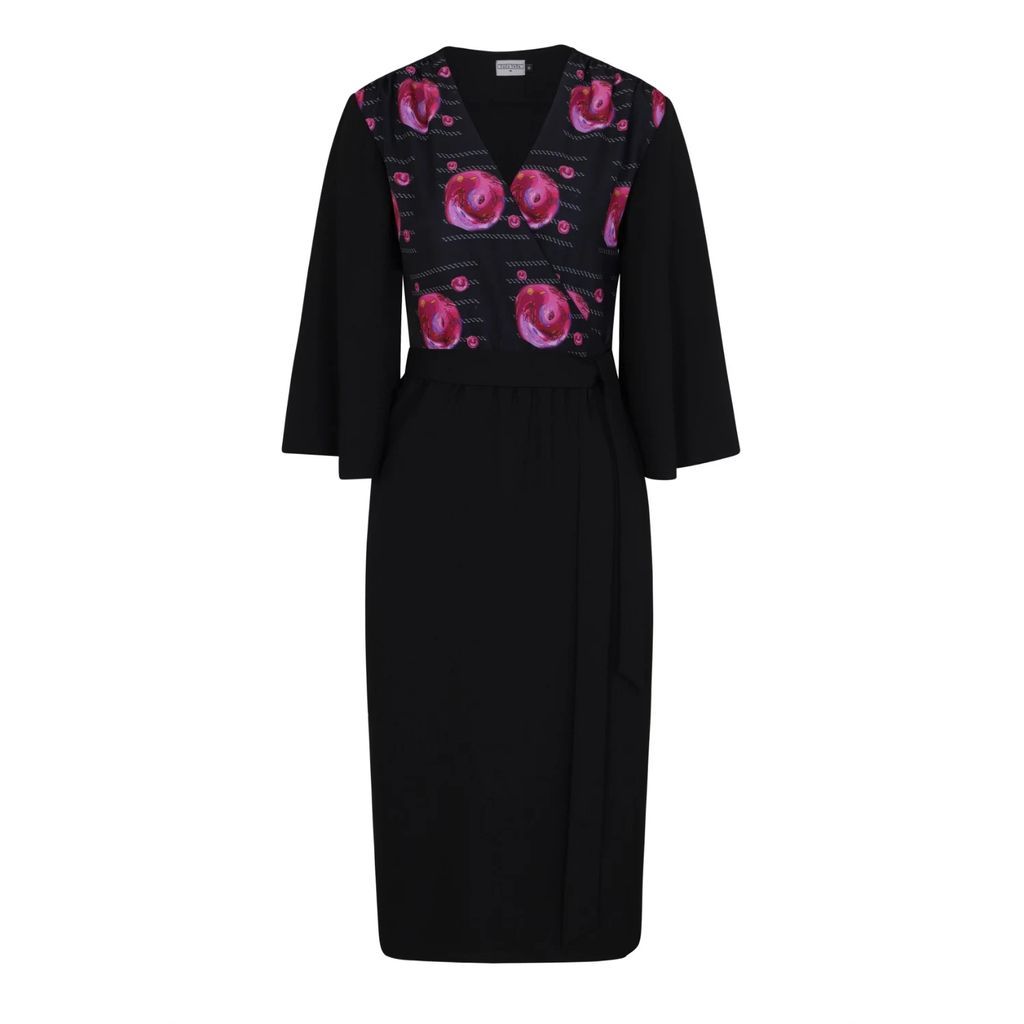 COCOOVE - Pearl Wrap Dress In Black With Geranium Planet Print Detail