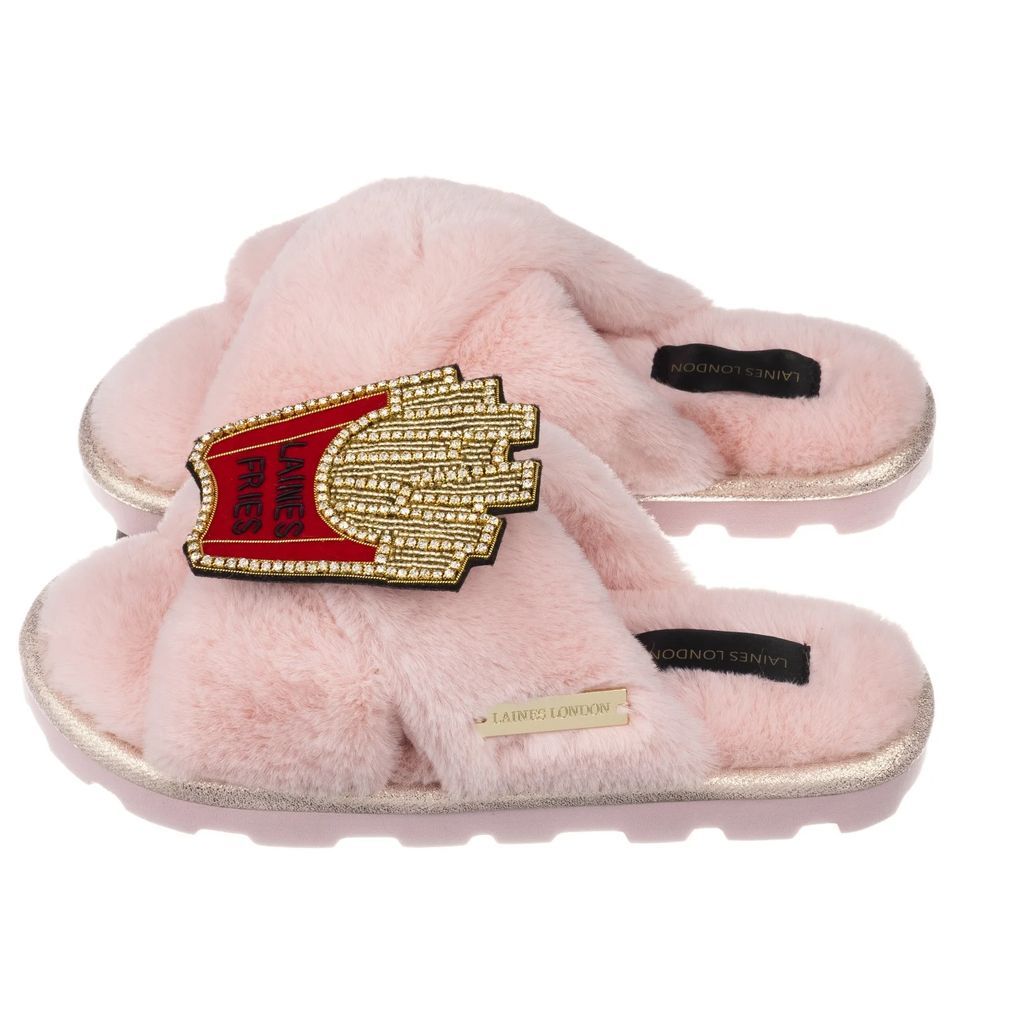 LAINES LONDON - Ultralight Chic Pink Slippers Sliders With Fries