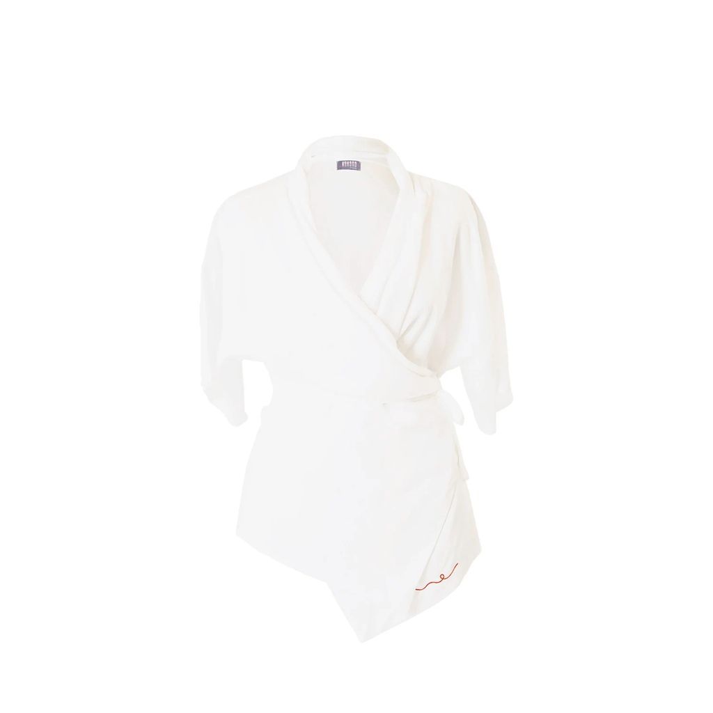 Kokoro Organics - Vegan Silk Bamboo Kimono Wrap Shirt White