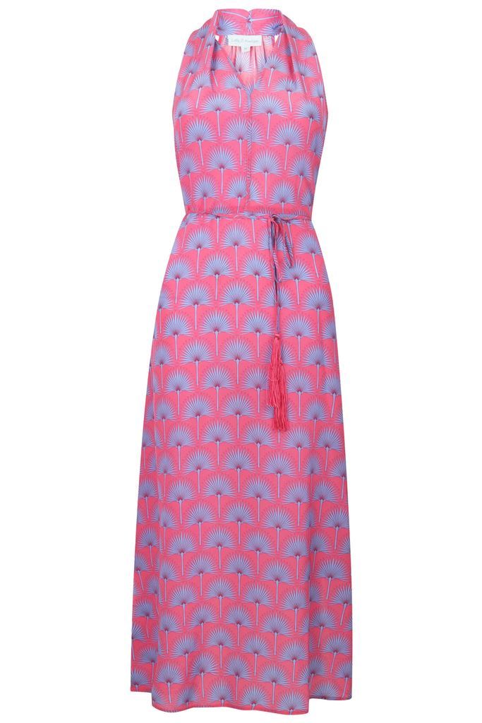 Pink House Mustique - Silk Jemima Dress In Single Palm Repeat - Pink / Blue