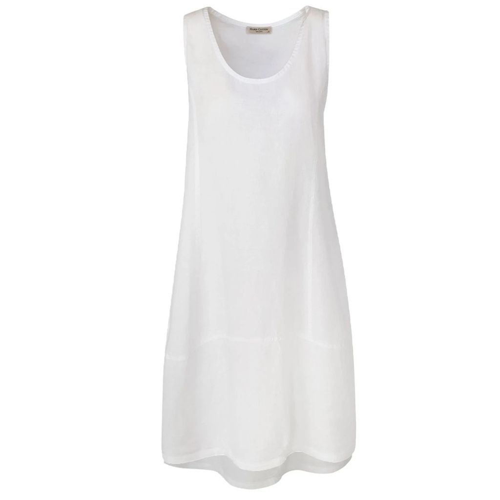 Haris Cotton - Princess Line Sleeveless Linen Dress-White