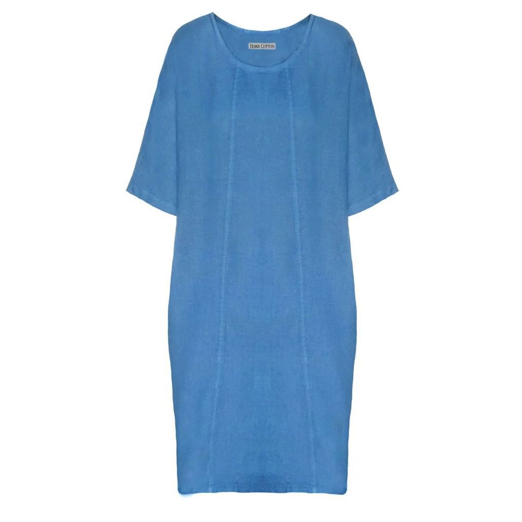 Haris Cotton - Linen Loose Fit Dress With Back Buttons - Blue