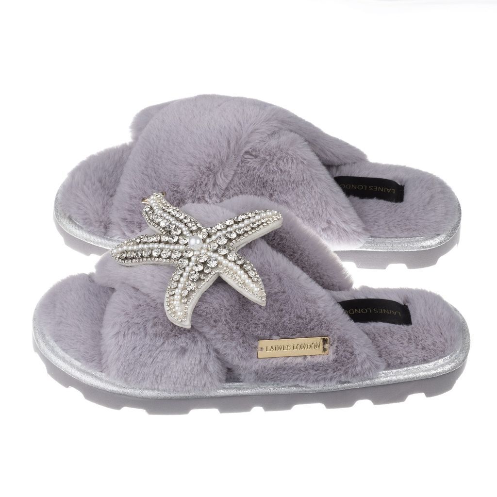 LAINES LONDON - Ultralight Chic Grey Slippers - Sliders With Artisan Silver Starfish
