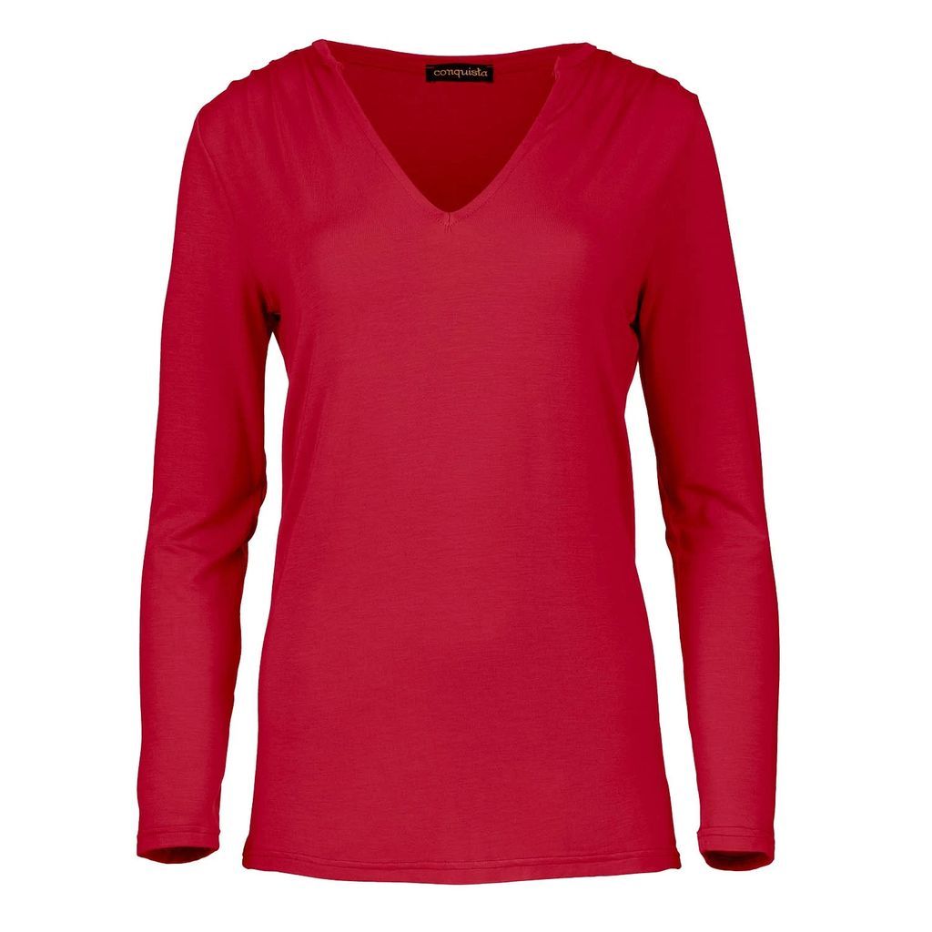 Conquista - Red Jersey V-Neck Top