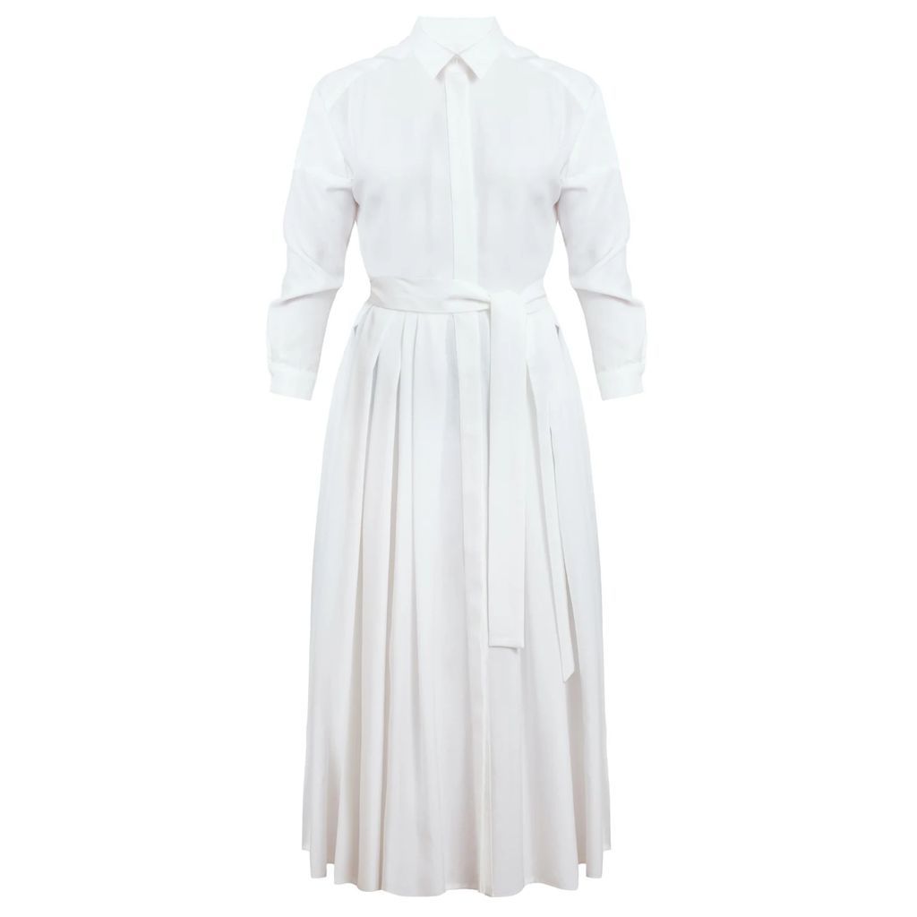 UNDRESS - Dysania White Pleated Midi Shirt Dress
