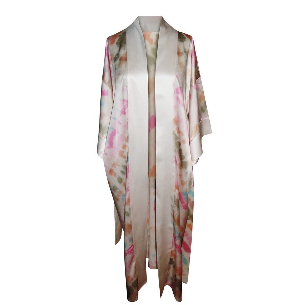 Natalie Begg - Silk Robe With Sash Belt Mid-Calf Tie-Dye
