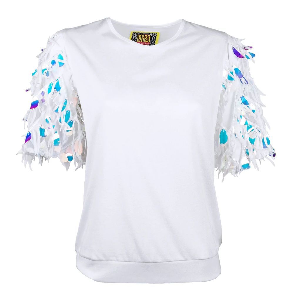 Lalipop Design - White Blouse With Large Sequin Sleeves