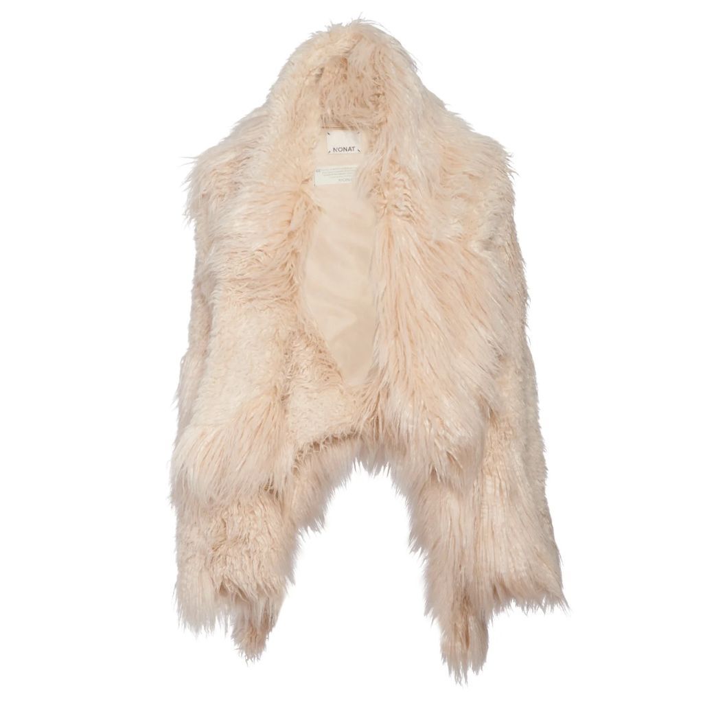 N'Onat - Emine Asymmetrical Faux Fur Wrap Coat in Beige