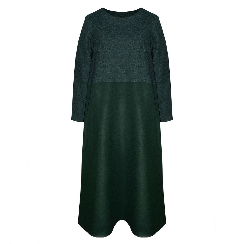 keegan - Long Sleeved Fern Dress In Green Wool Blend