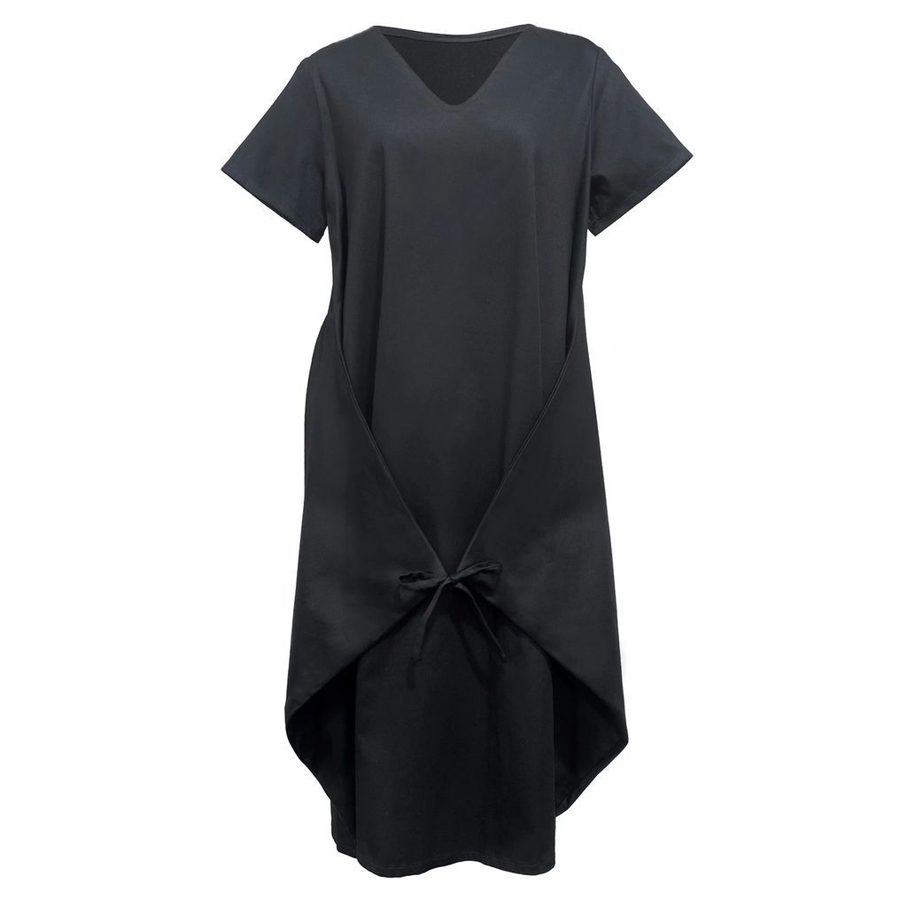 keegan - Black Cotton Sateen Convertible Wrap Tie Dress