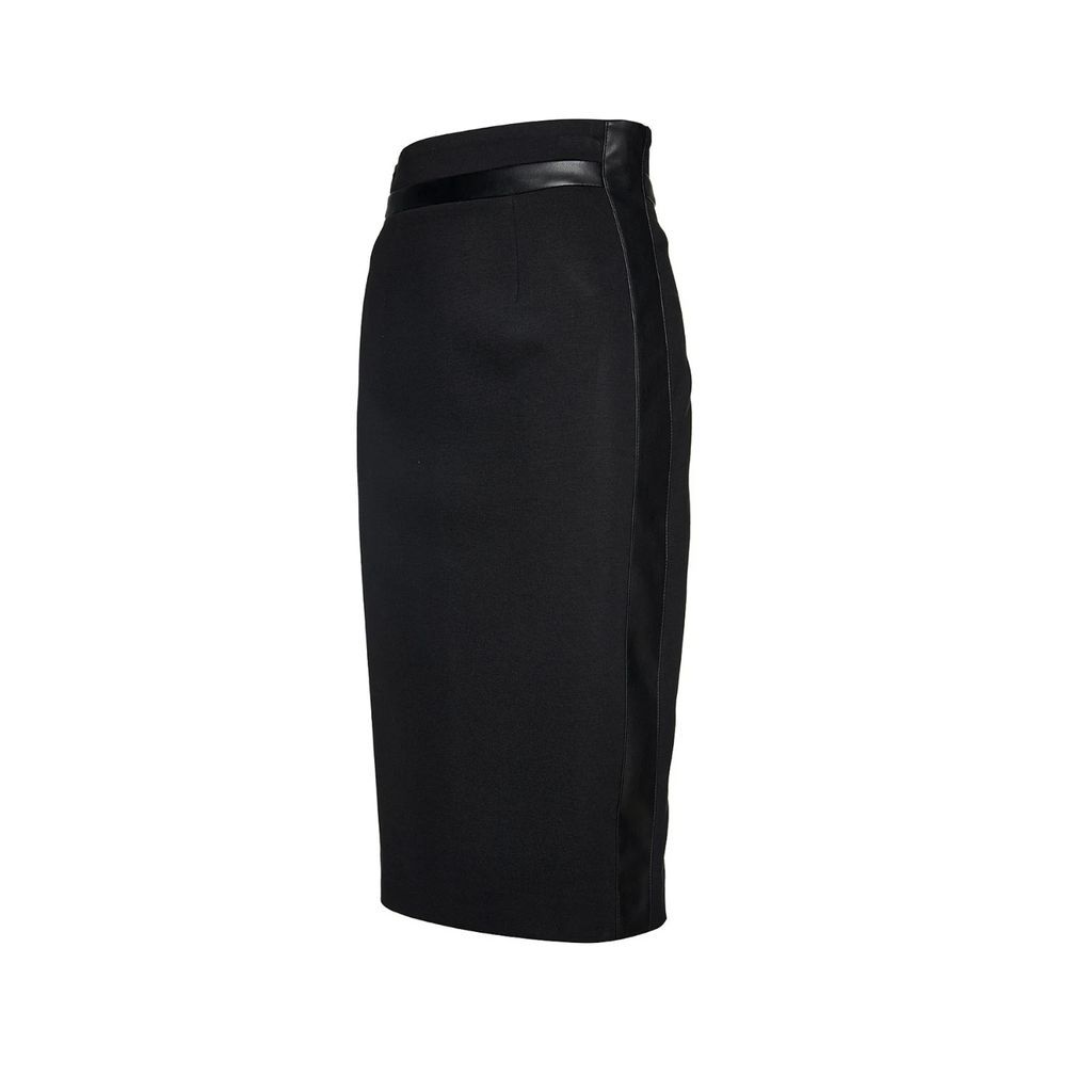 Conquista - Black Pencil Skirt With Leather Detail