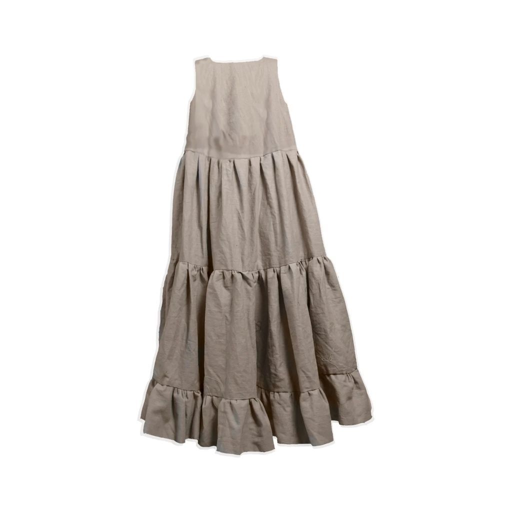 Rosana Exposito - Gathered Ruffle Linen Dress: Stone