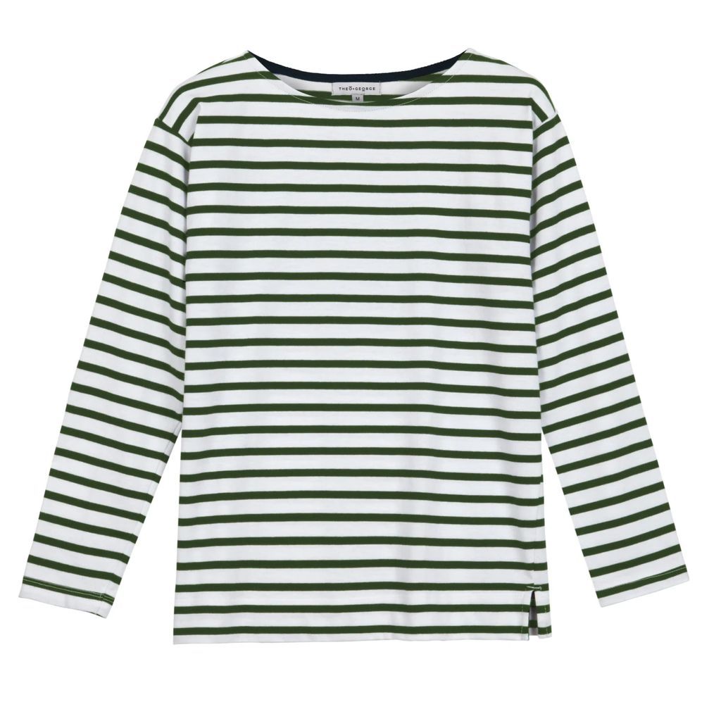Theo + George - Emma Long Sleeve Chive Green Breton Stripe