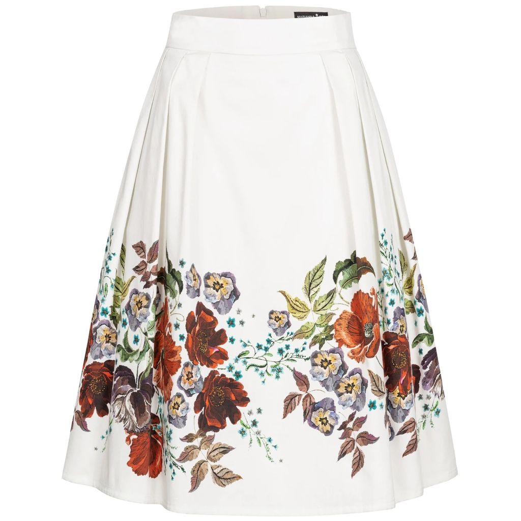 Marianna Déri - A-Line Skirt With Floral Border Print Creme