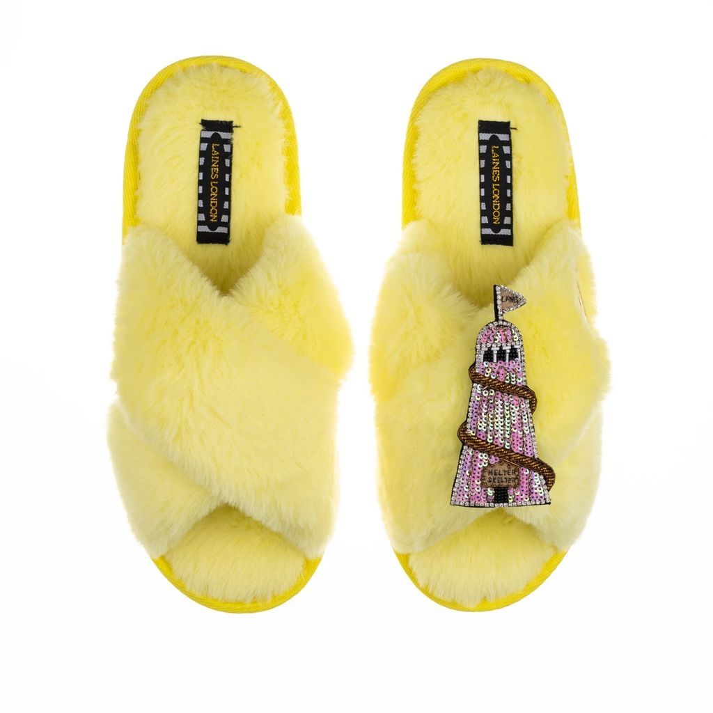 LAINES LONDON - Classic Laines Lemon Slippers With Premium Helta Skelta Brooch